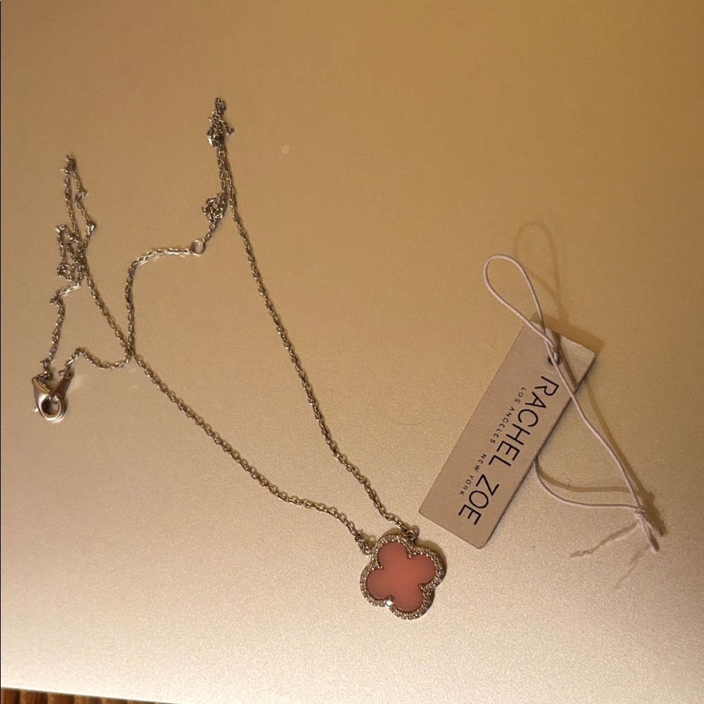 Rachel Zoe Silver and Pink Clover Necklace